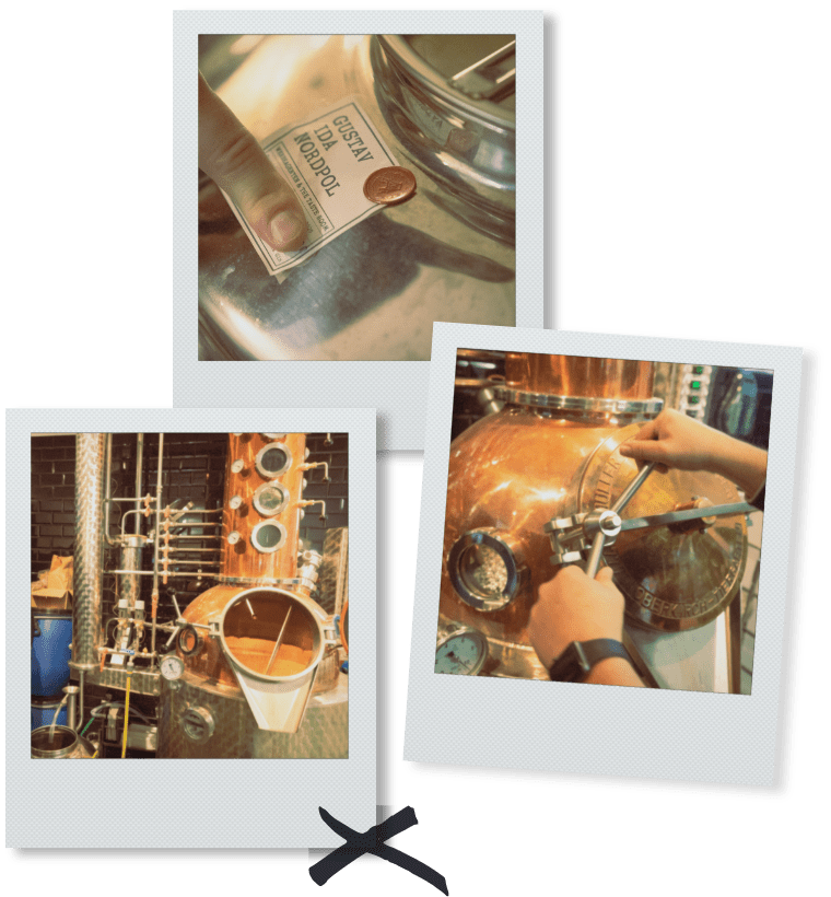 Polaroid bilder welche die Gin herstellung zeigen
